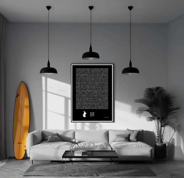 Cadre mural noir avec illustration de l’histoire des sorcières au Pays Basque, design La Belette Basque.